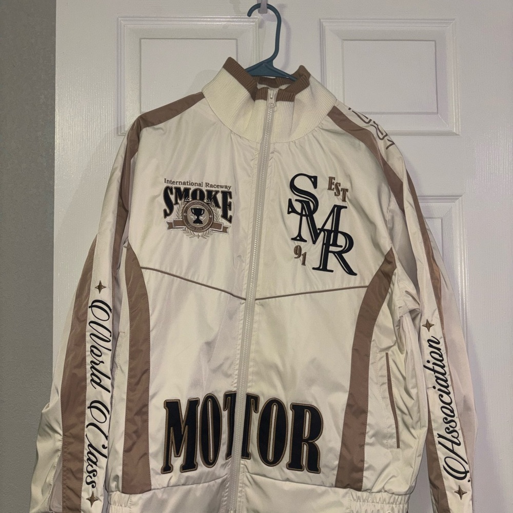 White and Tan Motor Bomber Jacket